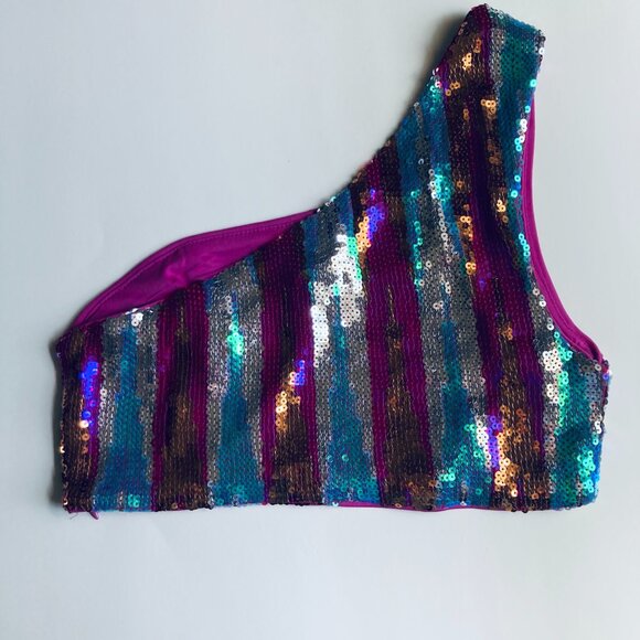 Sequined One Shoulder Party Top Size 4 - Picture 4 of 7